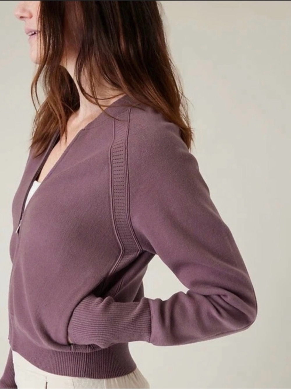 Athleta Mauve V-Neck Zip Sweater